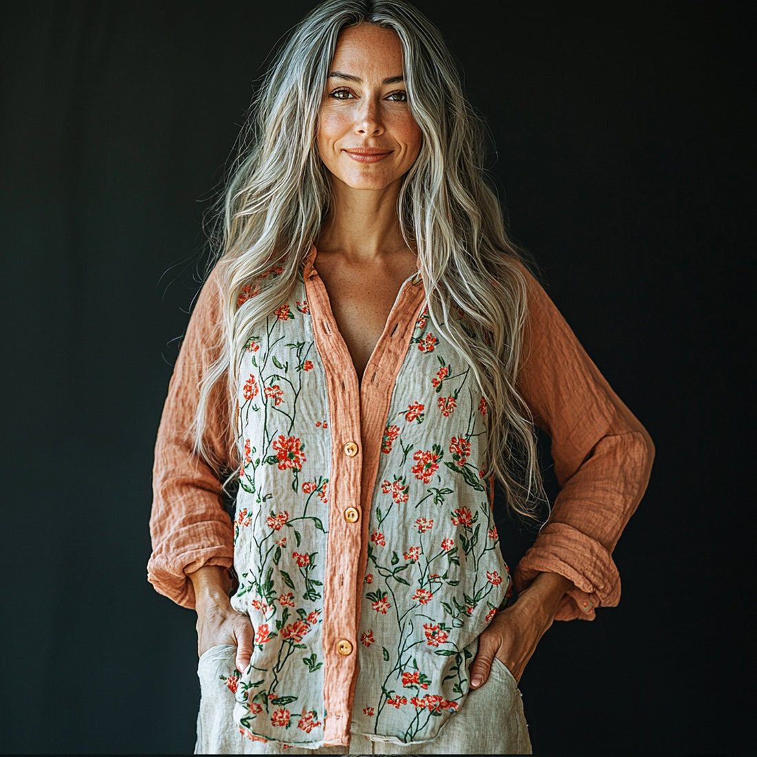 Women's Linen Contrast Panel Shirt