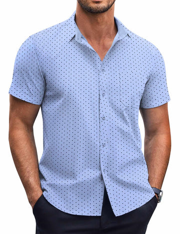 Men's Elegant Polka Dot Classic Print Wrinkle Resistant Short Sleeve Shirt