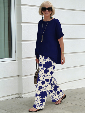 2Pcs Fashion Loose Printed Pants Casual Suit Two Pieces