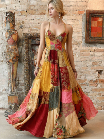 Women's Bohemian Hippie Style Floral Print Dress