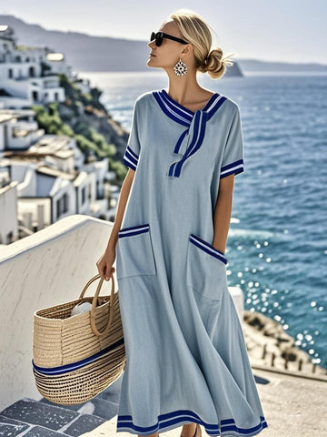 Women'S Loose Striped Print Dress