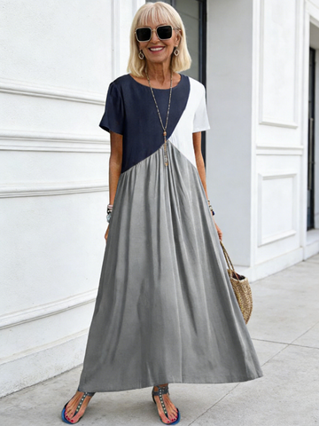 Splicing Short Sleeve Dress Long Dress