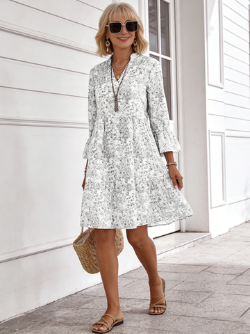 Vacation Elegant Women's Multicolor Graphic Print Long Sleeve Crew Neck Dress
