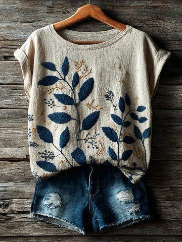 Vintage Floral Art Print Casual Short Sleeve T-shirt
