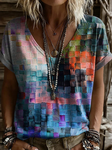 Women's Geometric Art Print Crew Neck Short Sleeve T-shirt