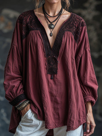 Women's Floral Print Linen Tops