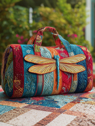 Hippie Patchwork Quilted Dragonfly Tote Travel Bag