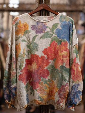 Women's Ethnic Floral Embroidered Casual Linen Shirt
