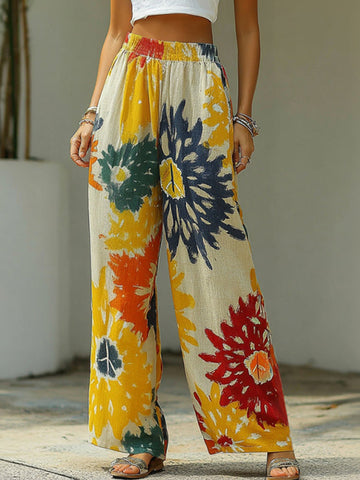 Women's Hippie Style Tie-dye Peace Symbol Print Casual Trousers