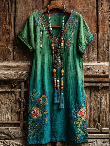 Women's Vintage Floral Art Flowy Maxi Dress