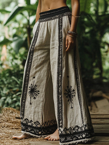 Women's Bohemian Style Floral Geometric Art Casual Linen Pants