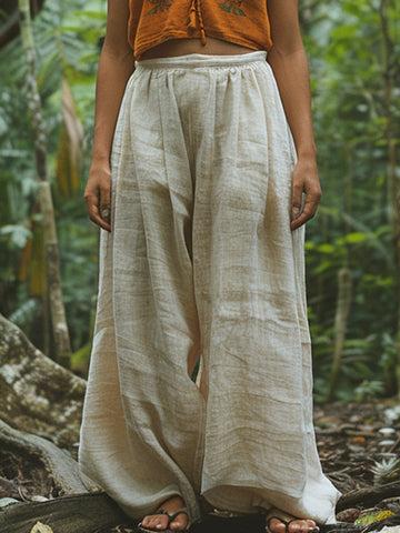 Vintage Classy Art Linen Blend Casual Pants