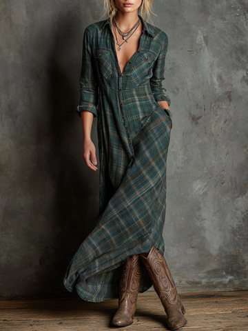 Women's Western Vintage Plaid Dress