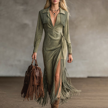 Women's Retro Casual Tassel Dress