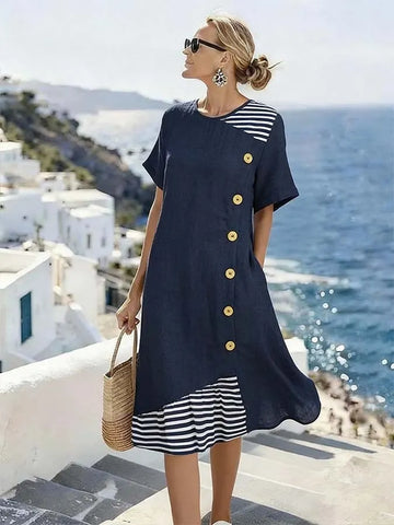 Women'S Casual Color-Block Striped Dress