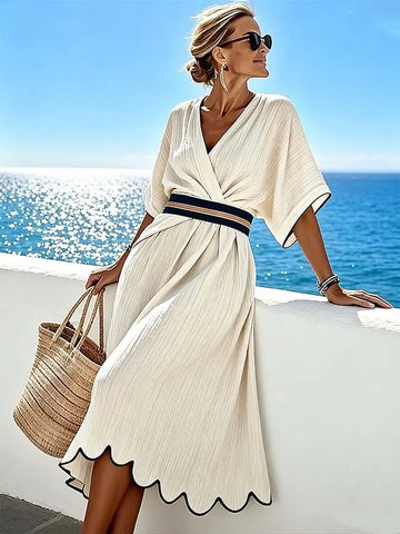 Women'S Casual Color-Block Striped Dress