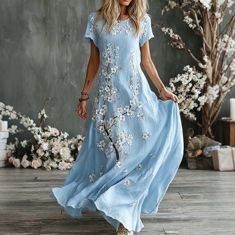 Women's Retro Plum Blossom Embroidery Casual Comfort Round Neck Dress