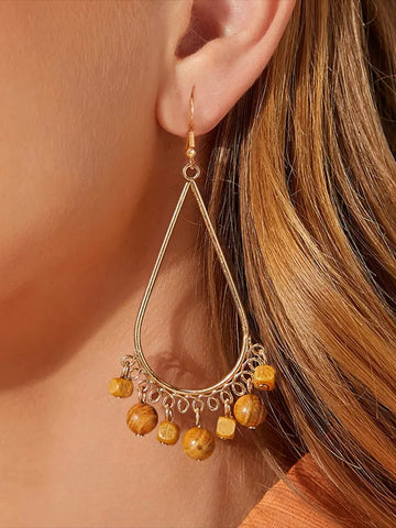 Women'S Vintage Alloy Stitching Wood Earrings