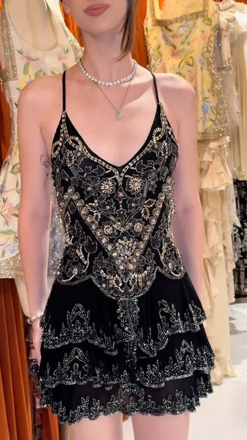 Beaded Ruffle Mini Dress
