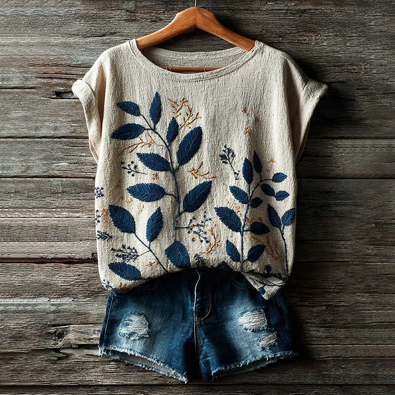 Vintage Floral Art Print Casual Short Sleeve T-shirt