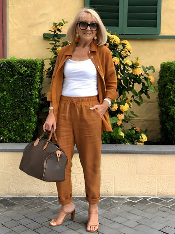 Long Sleeve Button Shirt &Minimalist Solid Two-piece Set