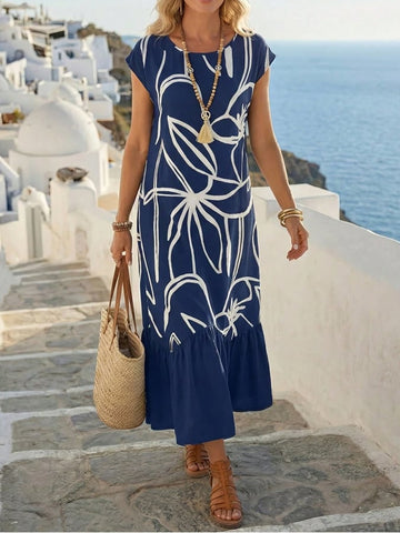 Women'S Casual Round-Neck Printed Vacation Dress