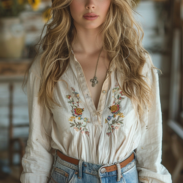 Simple Retro Ethnic Print Shirt