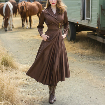 Women's Retro Western Style Lapel Side Button Dress