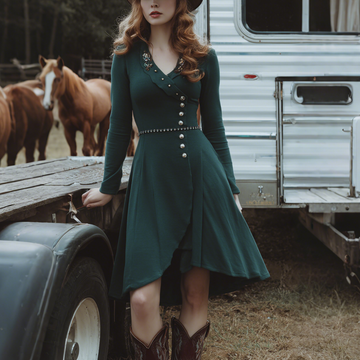 Women's Retro Western Style V-Neck Short Dress
