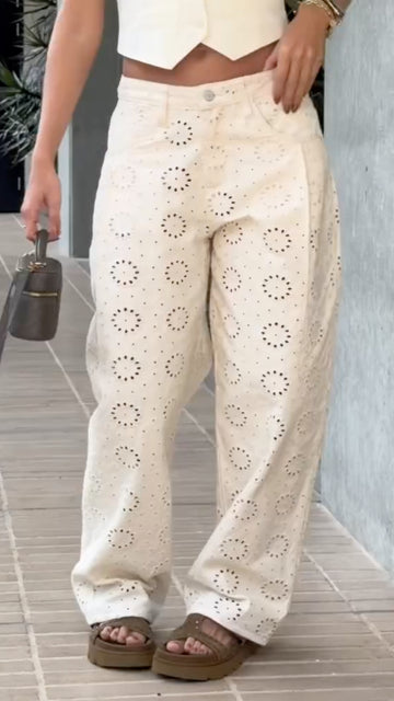 Eyelet Embroidered Wide Leg Pants