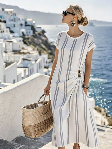 Women'S Casual Color-Block Striped Dress