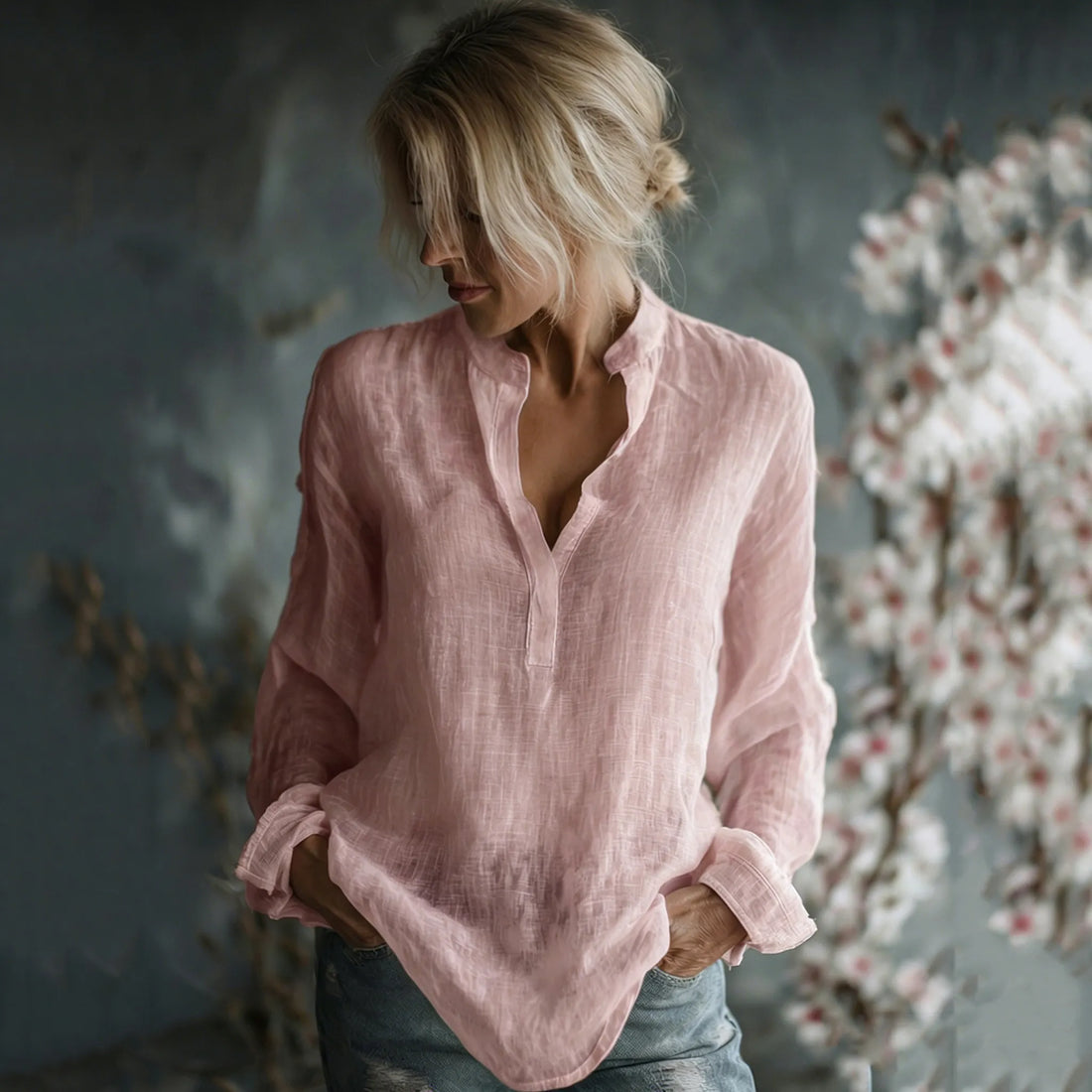 Women's Vintage Linen Long Sleeve Shirt
