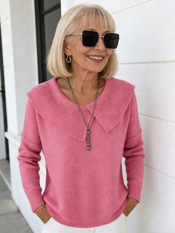Fashion Temperament Slimming Lapel Sweater Versatile Knitting Lazy Temperament