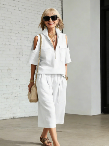 2Pcs Women's Short Sleeve Shorts Shirt Loose Pants Two-piece Set