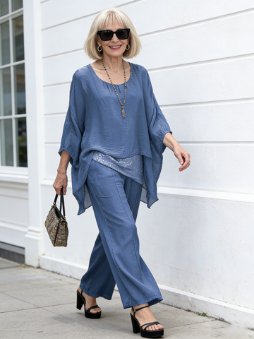 2Pcs Fashion, Shoulder Short Sleeve Pants Casual Suit