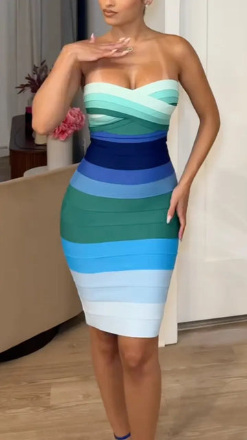 Strapless Gradient Bandage Midi Dress