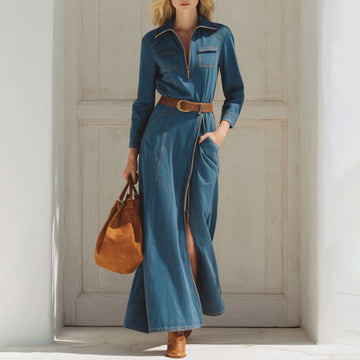 Outdoor Retro Design Long Sleeve Dress