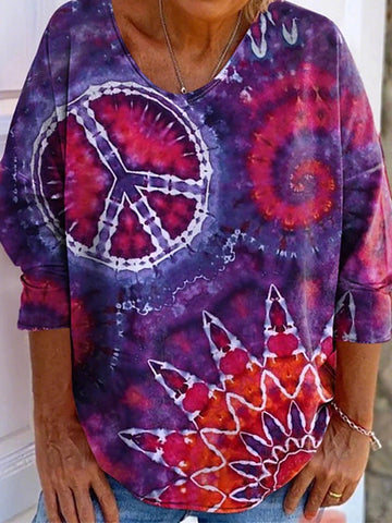 Women's Hippie Tie Dye Art Print Long Sleeve T-shirt