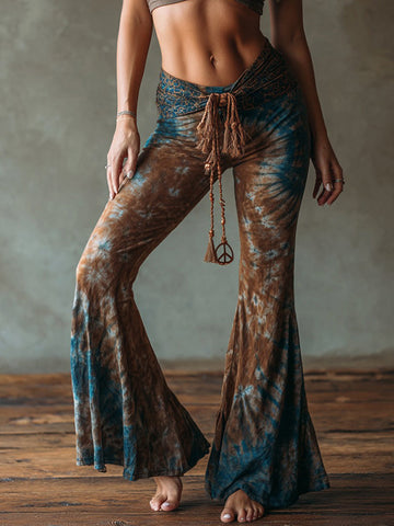 Women's Hippie Tie-dye Pattern Flare Yoga Pants