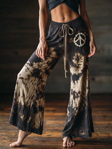 Women's Hippie Peace Symbol Tie-dye Pattern Pants