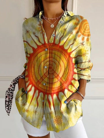 Women's Retro Sun Hippie Print Casual Shirt