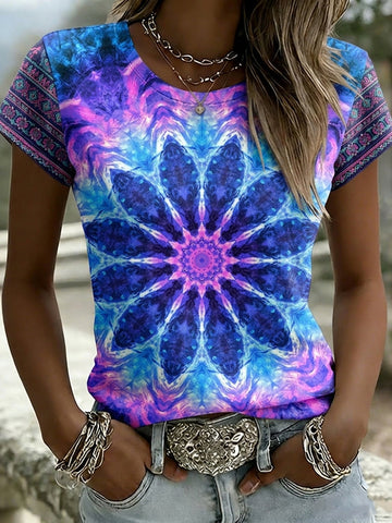 Women's Tie-dye Ethnic Art Pattern Casual Short-sleeve T-shirt
