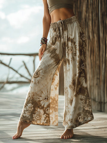 Women's Hippie Peace With Tie-dye Inspired Daisies Pattern Pants