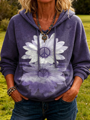 Women's Peace Tie-dye Froal Art Pattern Casual Hoodie