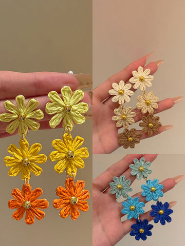 Colorful Straw Flower Holiday Tassel Earrings